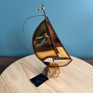 Mario Jason Originals Brass Sailboat Sculpture On Stone Base w Tags